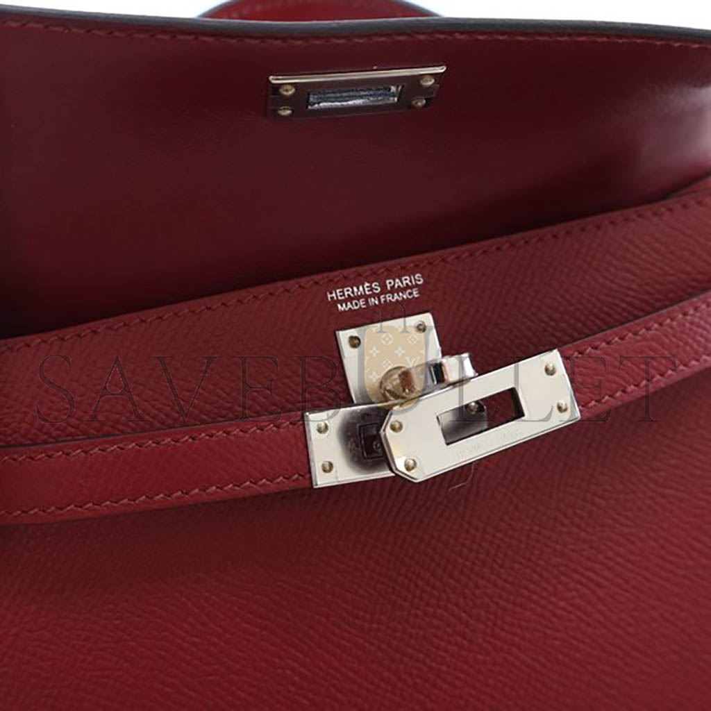 HERMÈS MASTER  MINI KELLY II EPSOM BURGUNDY SILVER BUCKLE (19*12*5.5cm) 